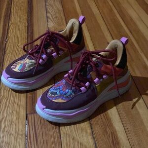 Farm Rio multicolor pink burgundy orange platform sneakers 8.5